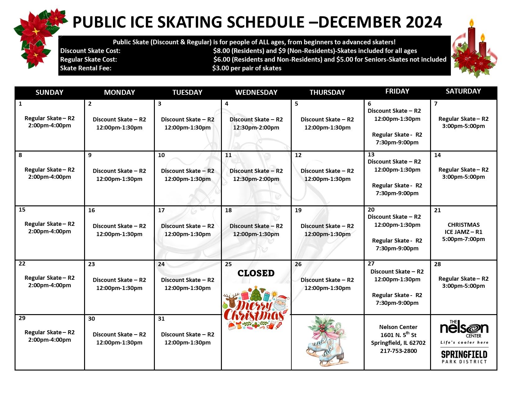 2024 December Public Skate Schedule